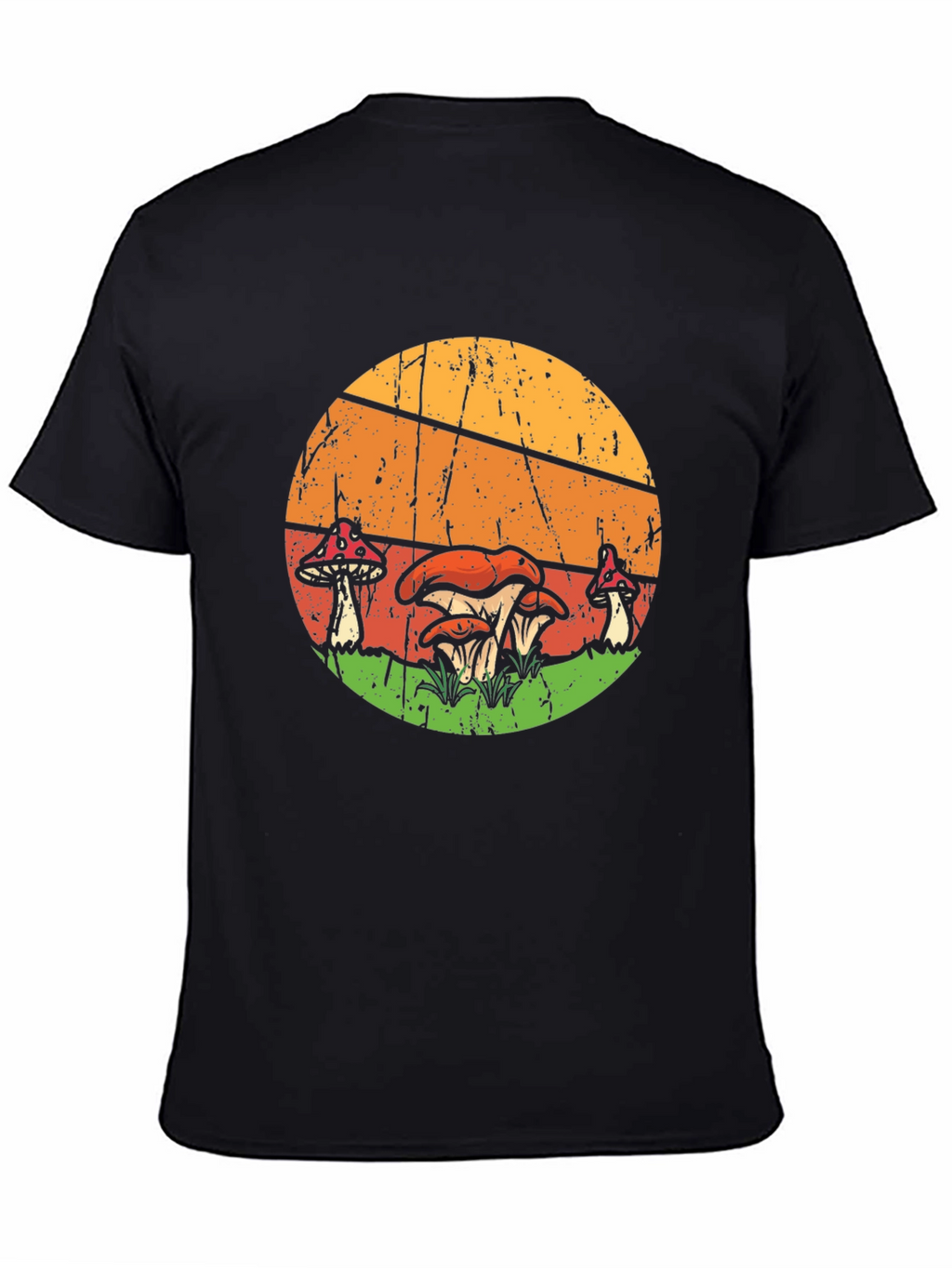 Retro Mushroom Graphic Tee - Black Cotton T-Shirt