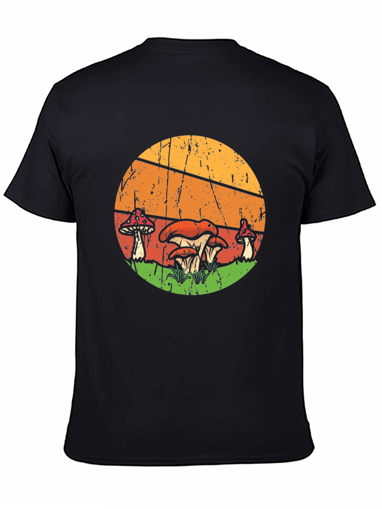 Retro Mushroom Graphic Tee - Black Cotton T-Shirt