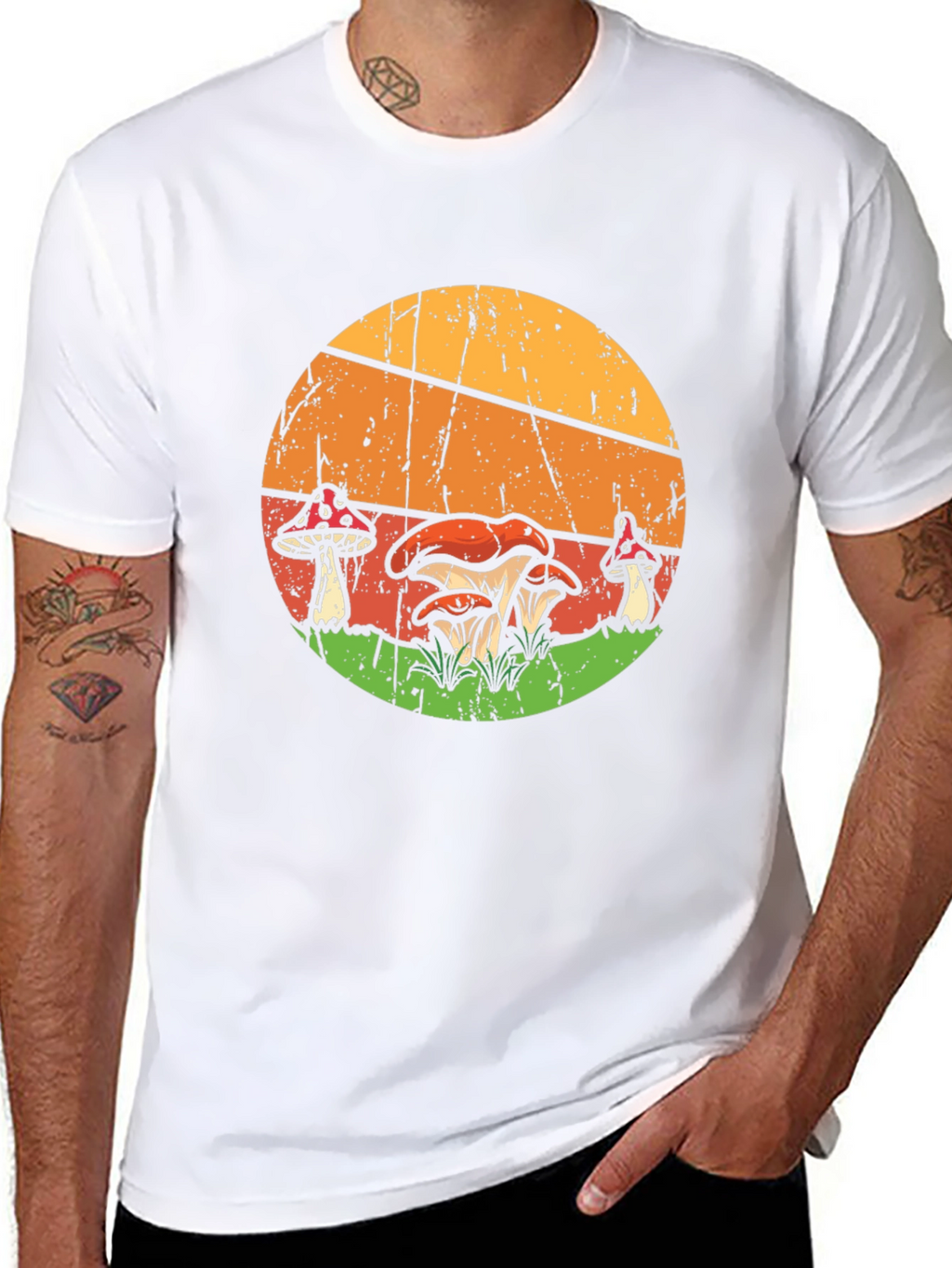 Retro Mushroom Graphic Tee - Black Cotton T-Shirt