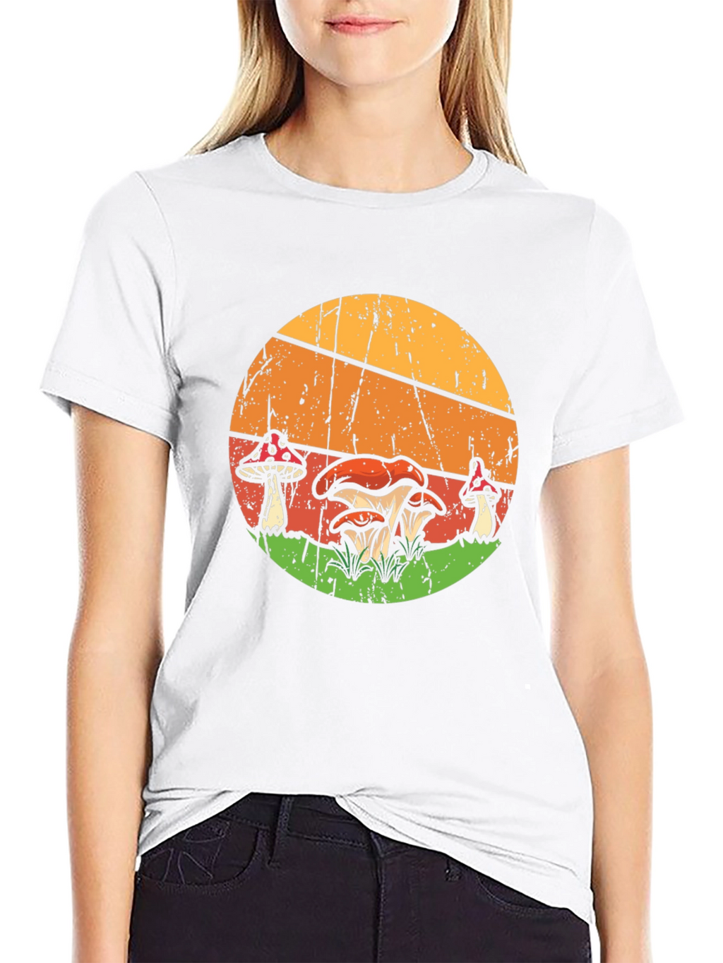 Retro Mushroom Graphic Tee - Black Cotton T-Shirt