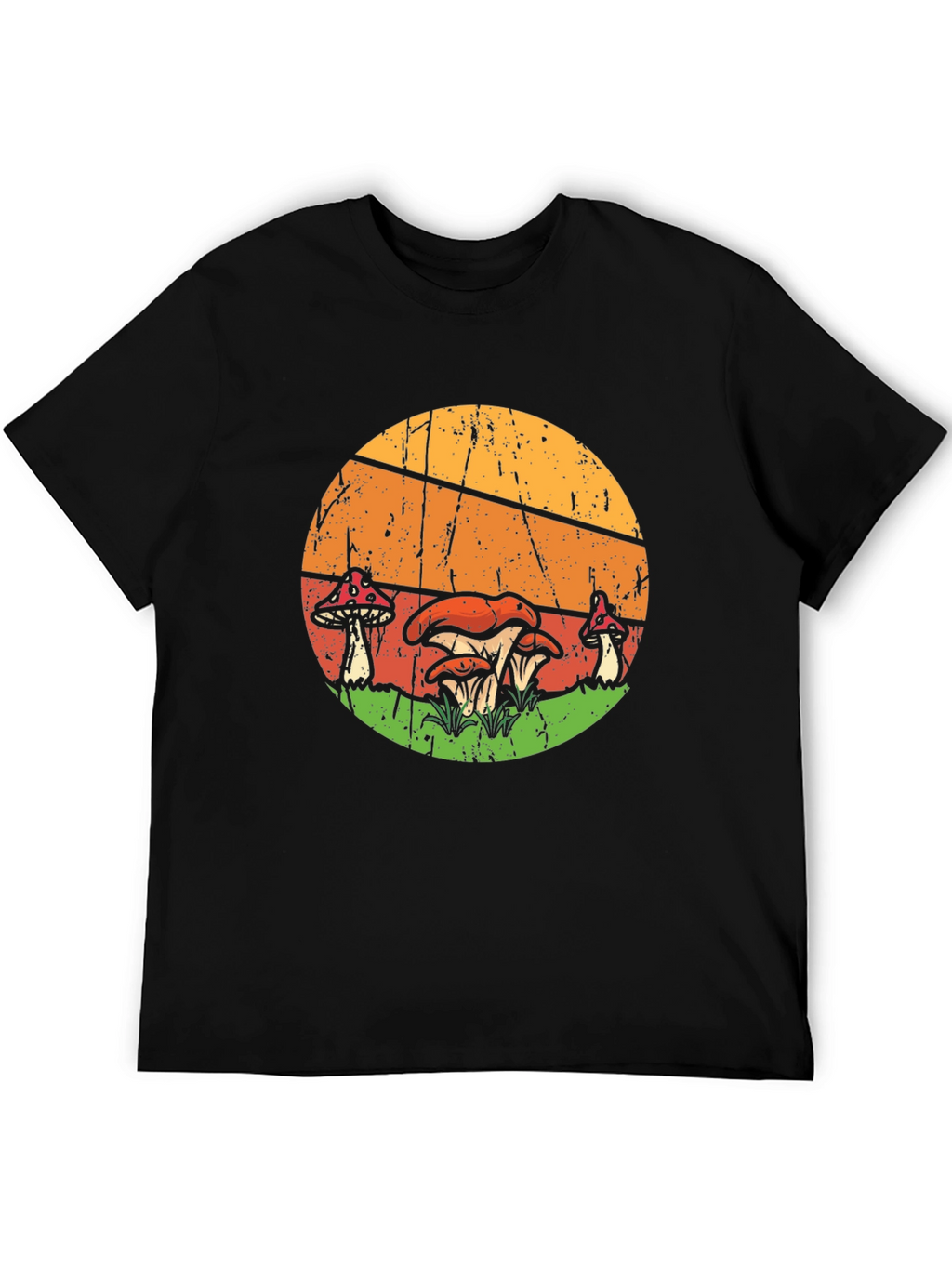 Retro Mushroom Graphic Tee - Black Cotton T-Shirt
