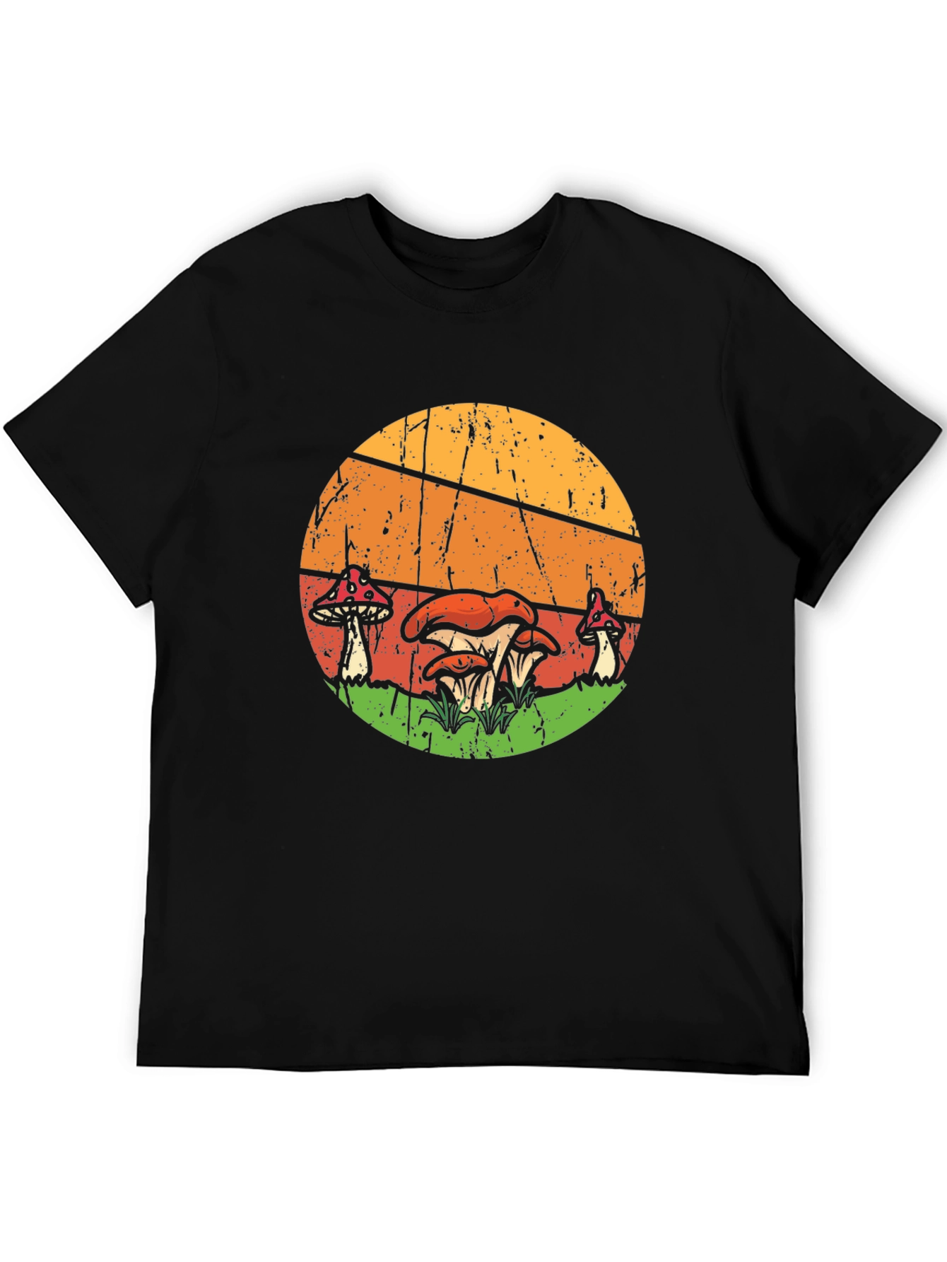Retro Mushroom Graphic Tee - Black Cotton T-Shirt