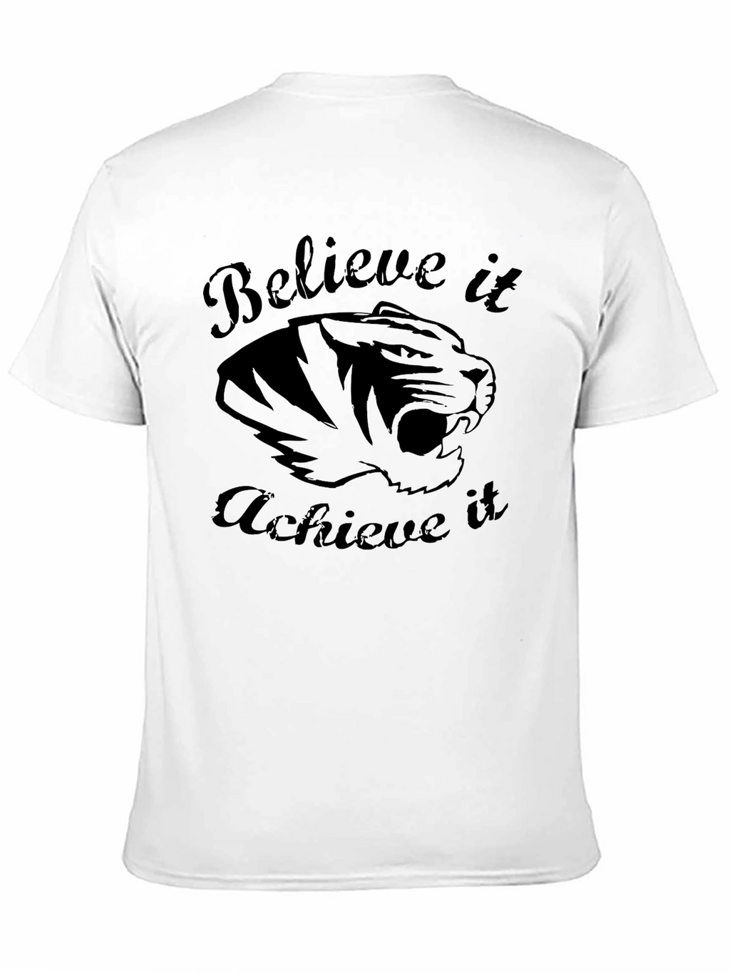 Believe Achieve Tiger Graphic Black T-Shirt