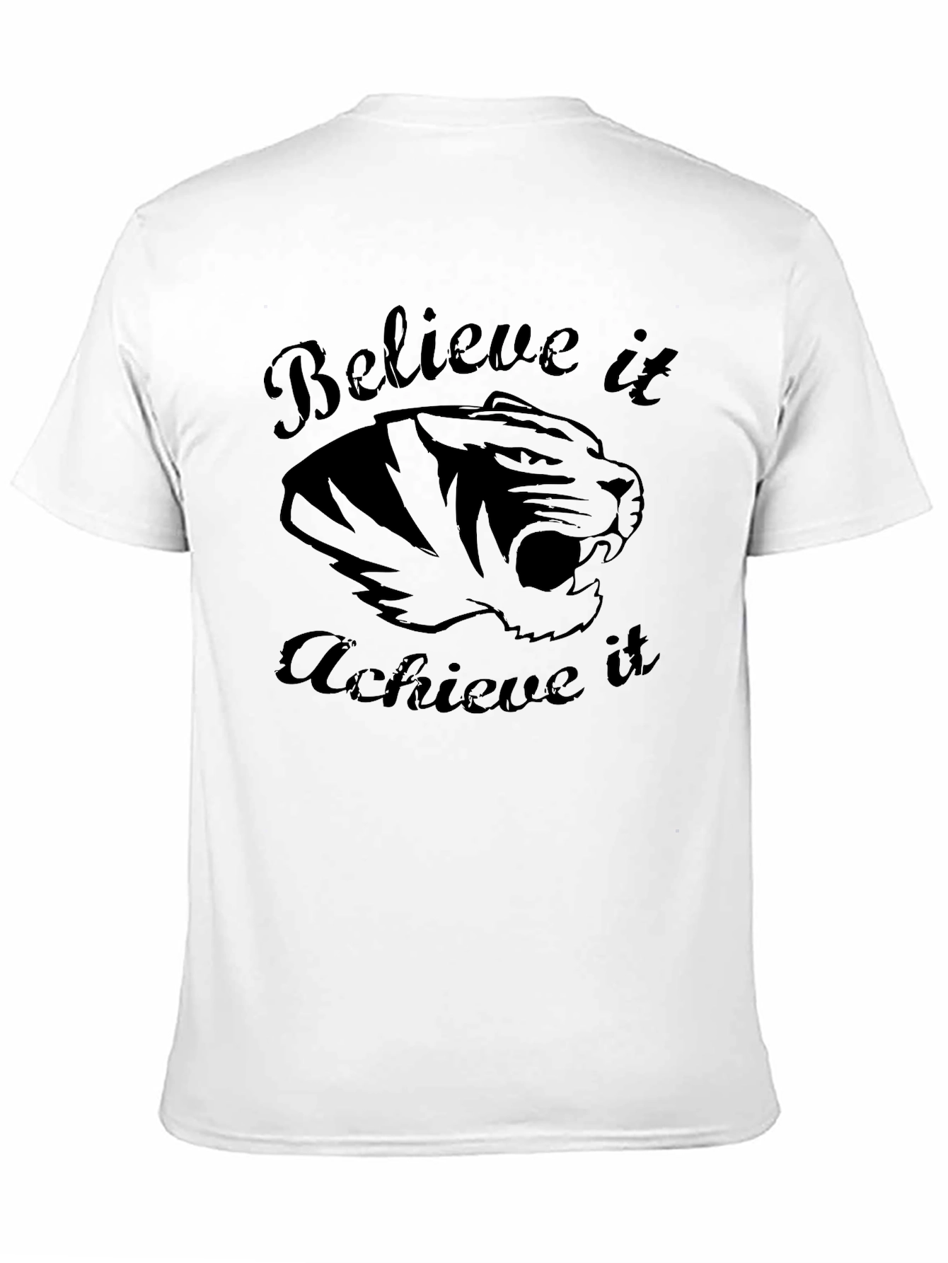 Believe Achieve Tiger Graphic Black T-Shirt