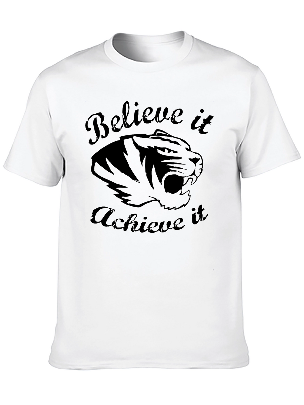 Believe Achieve Tiger Graphic Black T-Shirt