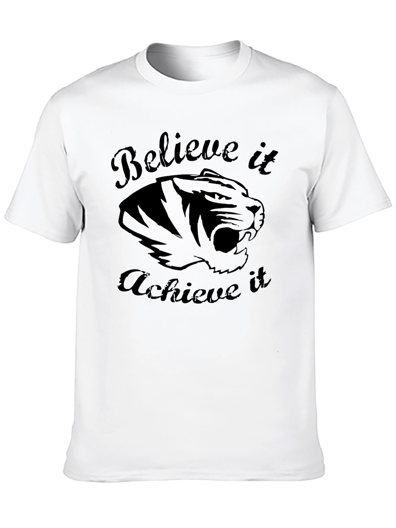 Believe Achieve Tiger Graphic Black T-Shirt