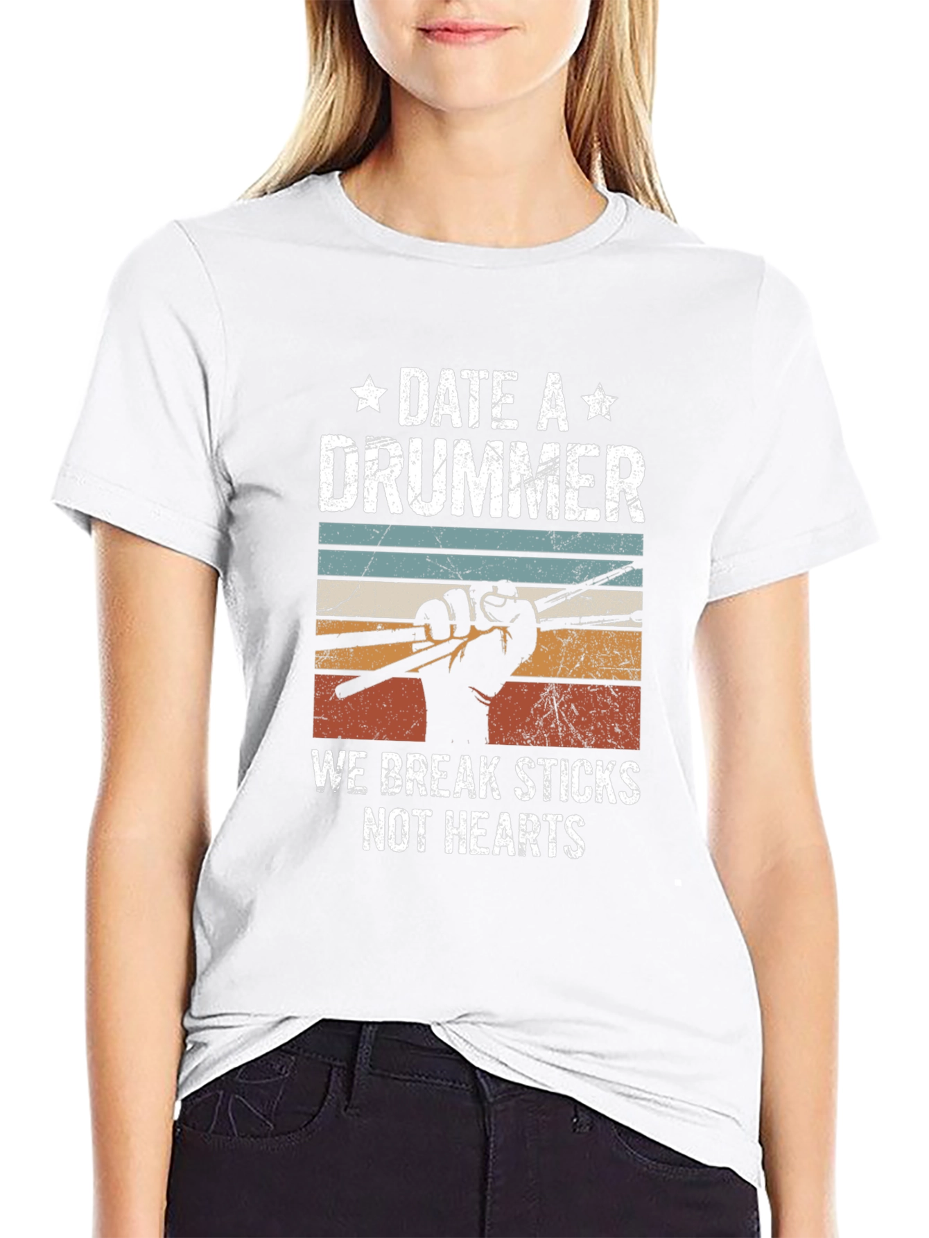 Date a Drummer T-Shirt - Break Sticks Not Hearts