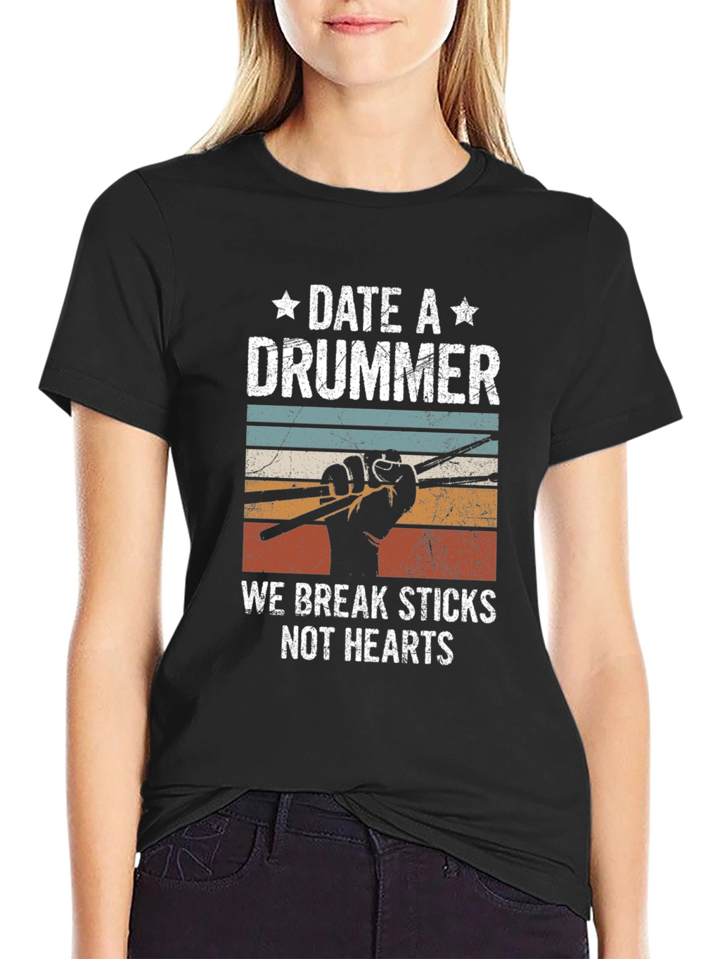 Date a Drummer T-Shirt - Break Sticks Not Hearts
