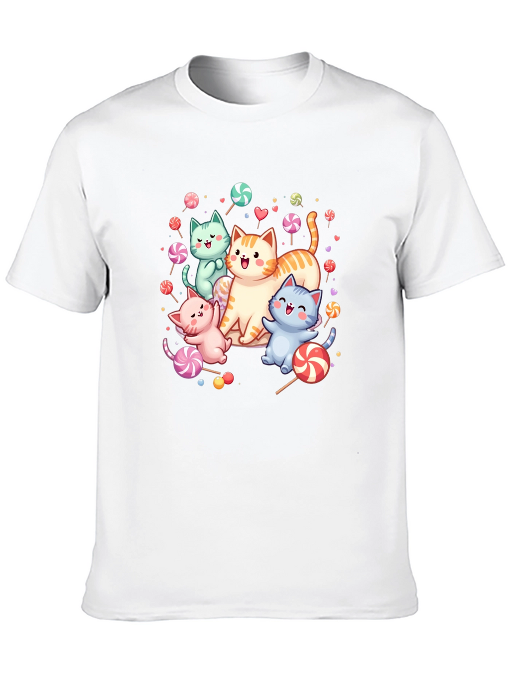 Cute Cats & Candy Black T-Shirt