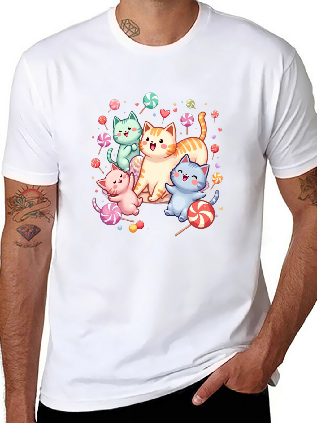 Cute Cats & Candy Black T-Shirt