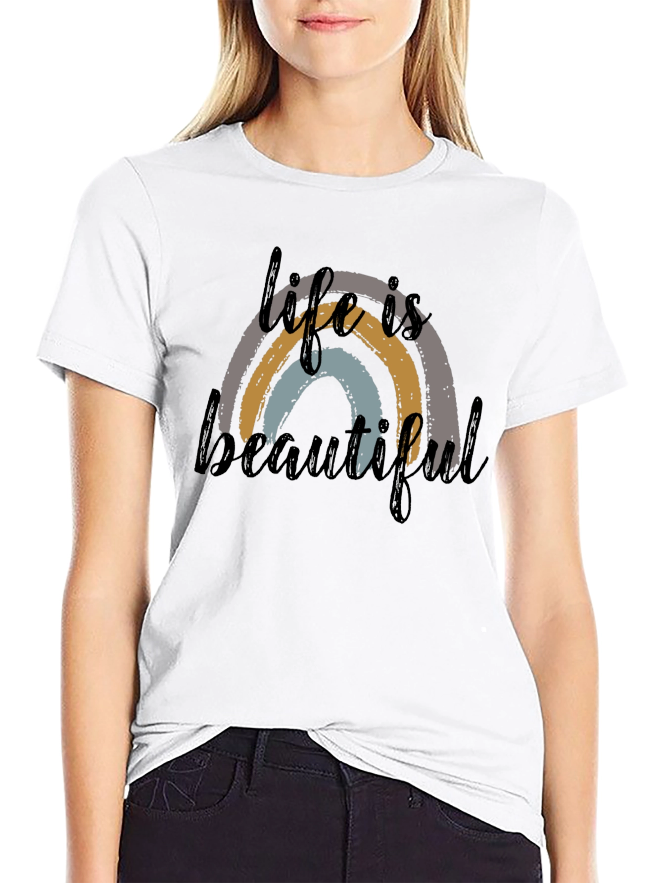 Life is Beautiful Rainbow Graphic Tee - Black