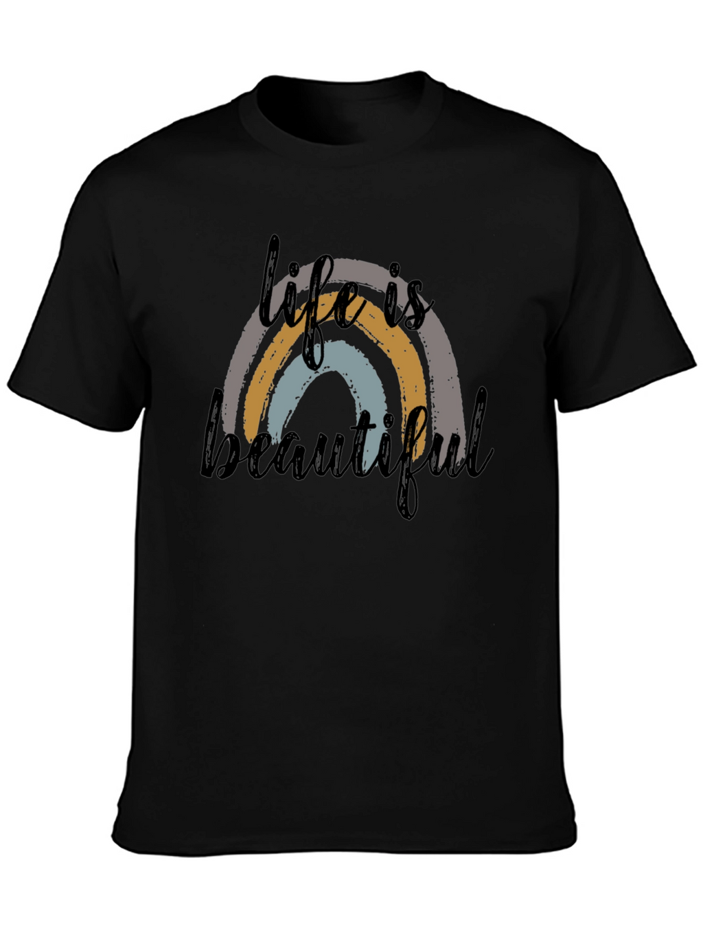 Life is Beautiful Rainbow Graphic Tee - Black