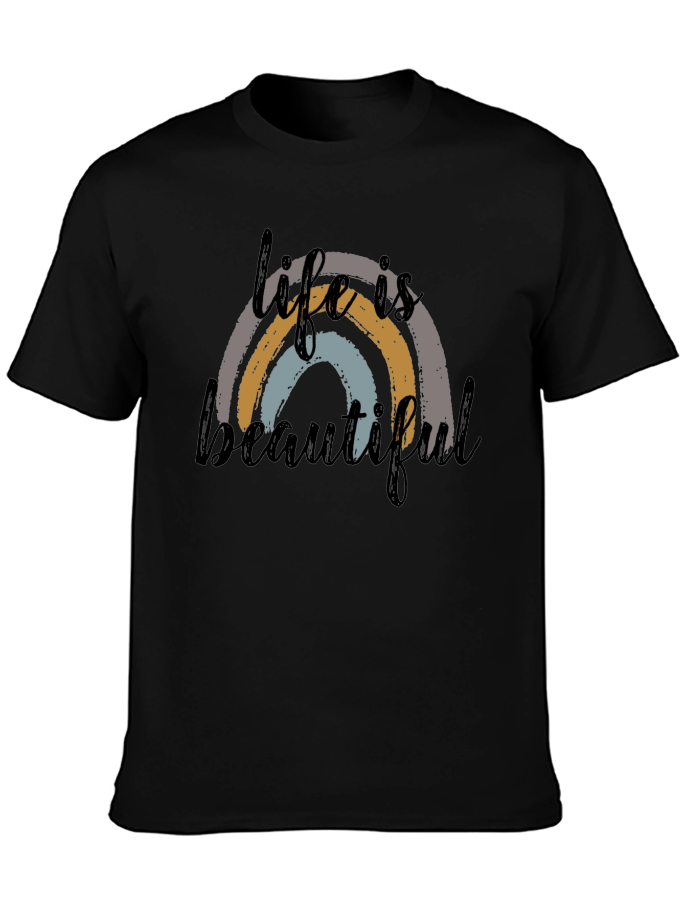 Life is Beautiful Rainbow Graphic Tee - Black
