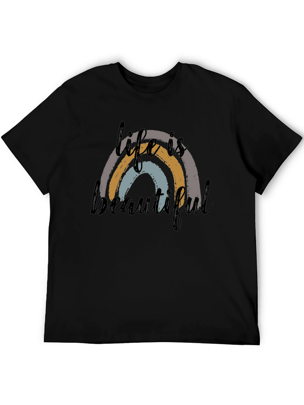 Life is Beautiful Rainbow Graphic Tee - Black