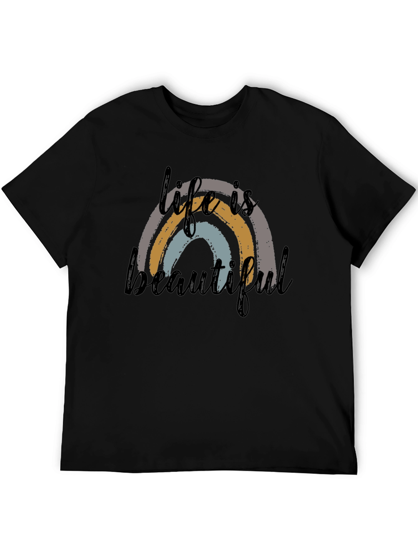 Life is Beautiful Rainbow Graphic Tee - Black