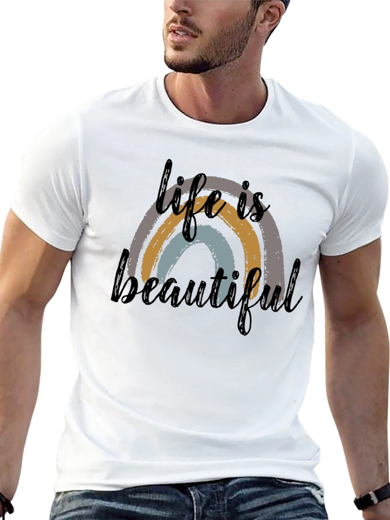 Life is Beautiful Rainbow Graphic Tee - Black