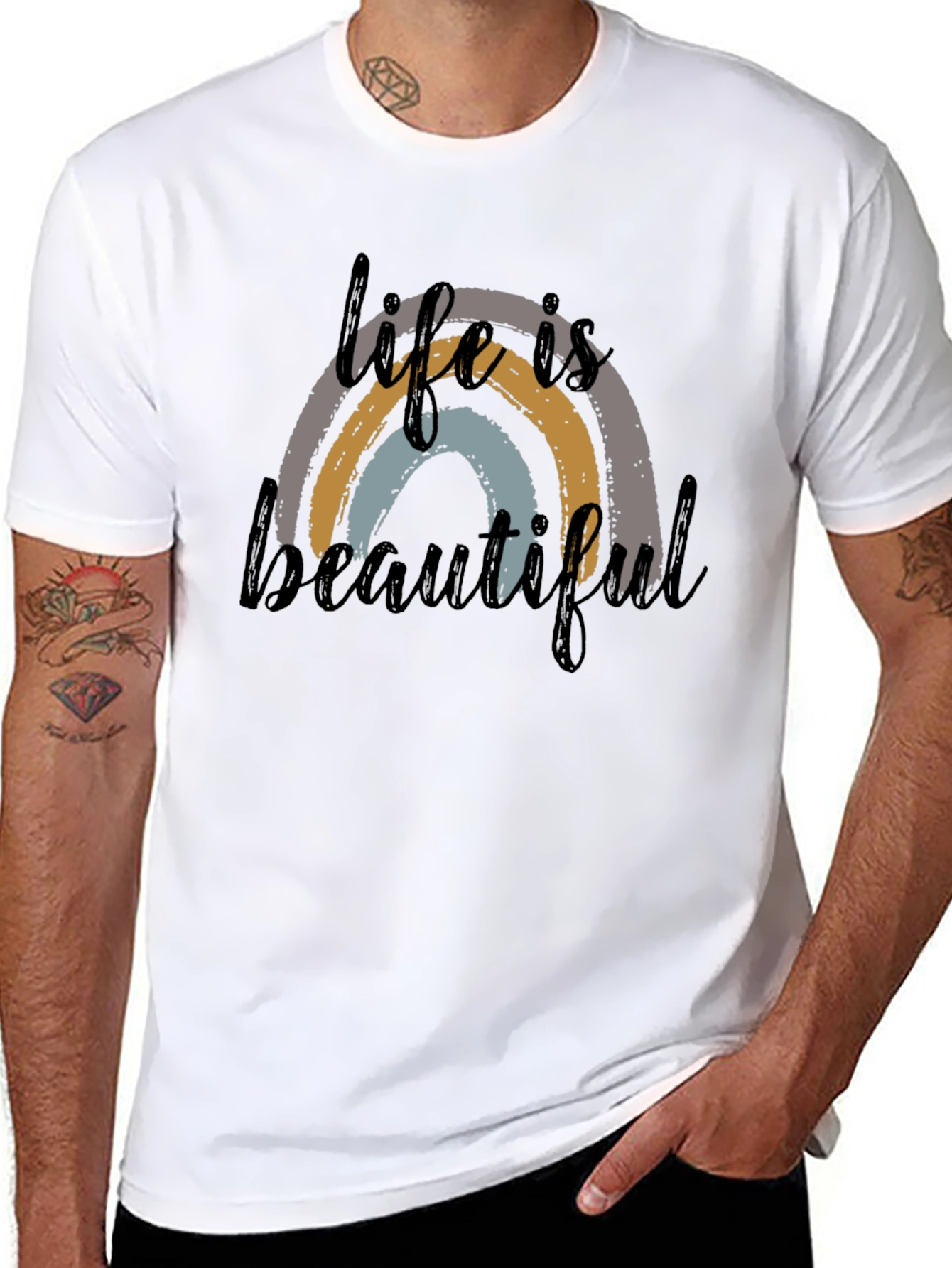 Life is Beautiful Rainbow Graphic Tee - Black