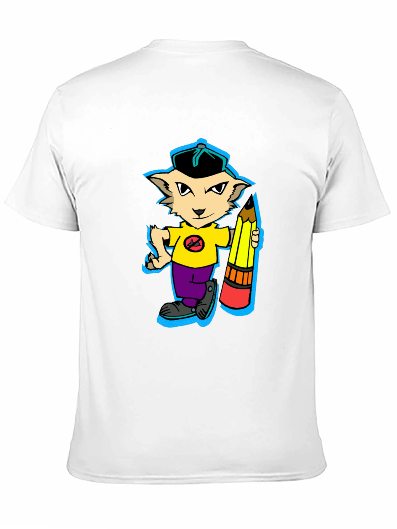 Cartoon Cat with Pencil Graphic T-Shirt