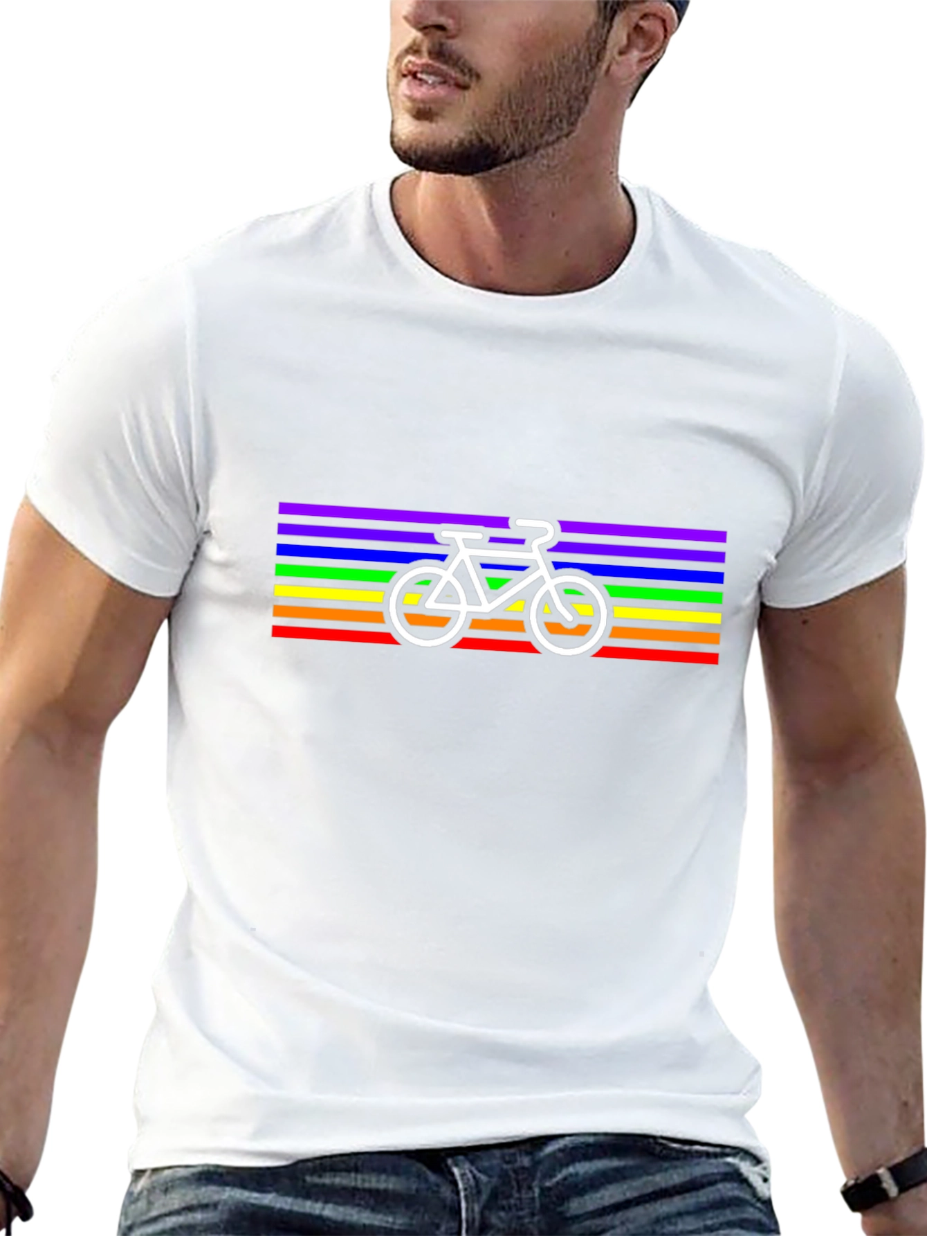 Rainbow Stripe Bicycle Graphic Tee - Black