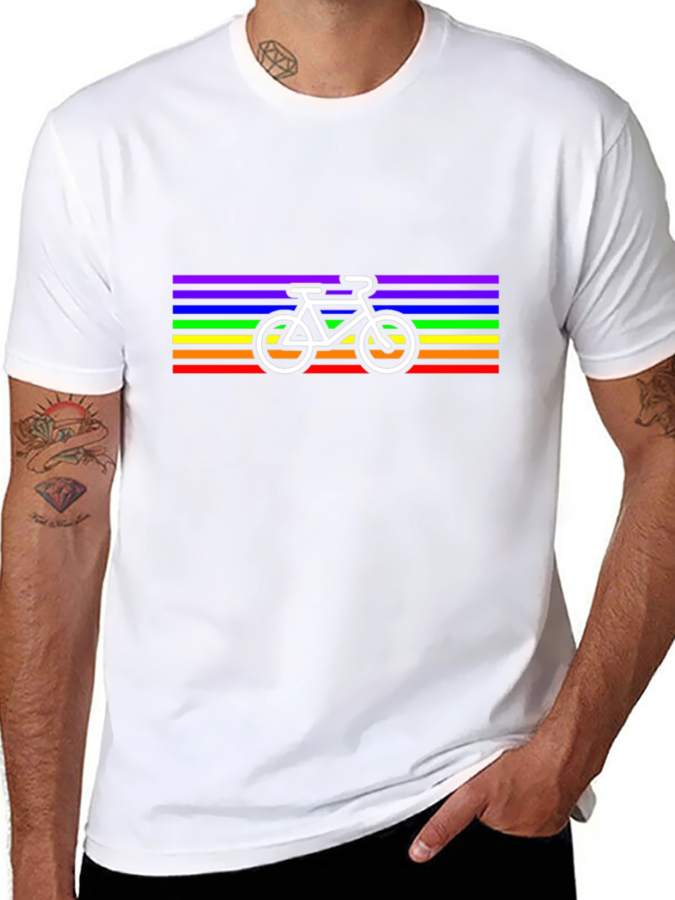Rainbow Stripe Bicycle Graphic Tee - Black