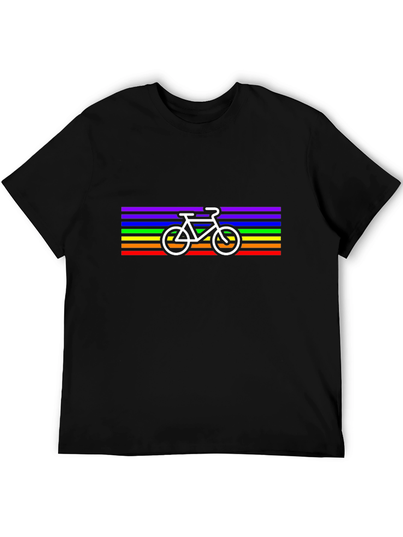 Rainbow Stripe Bicycle Graphic Tee - Black
