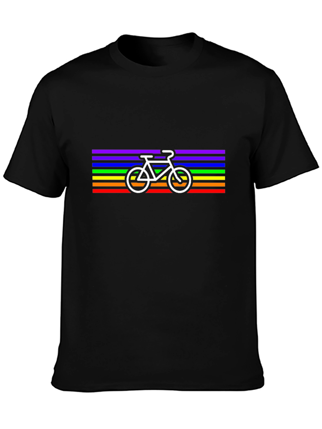 Rainbow Stripe Bicycle Graphic Tee - Black