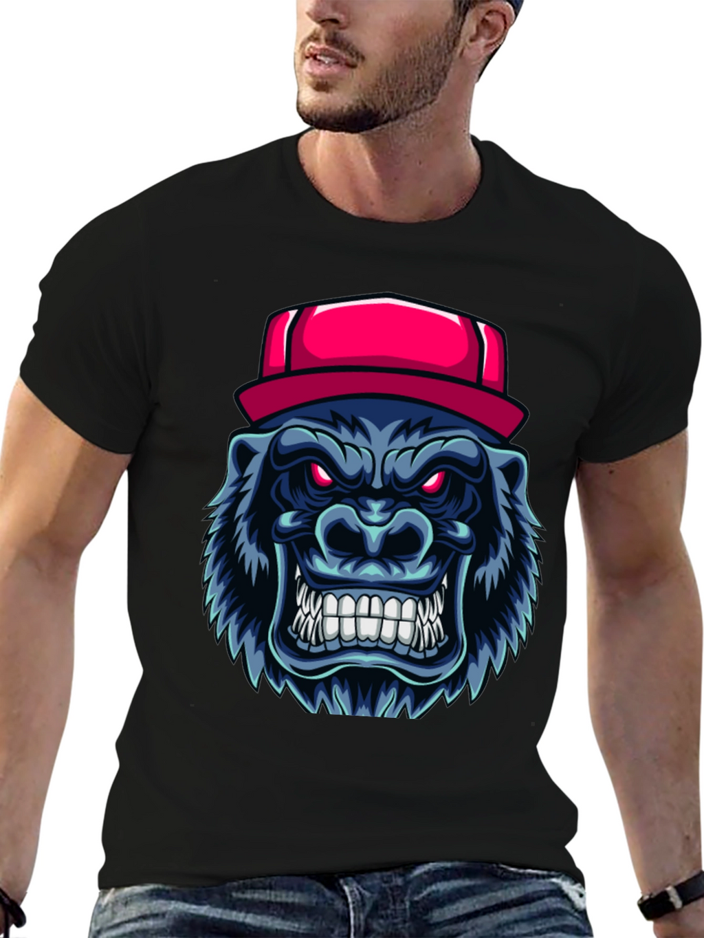 Cool Gorilla Head with Hat Graphic T-Shirt