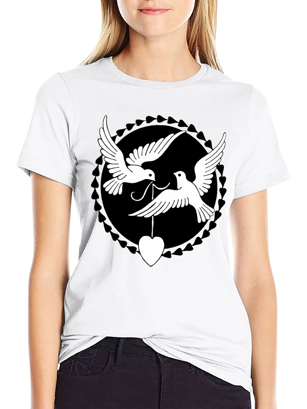 Dove Heart Graphic Tee - Black Cotton Blend Shirt