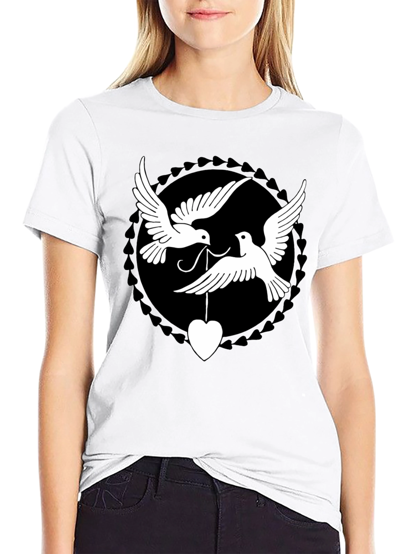 Dove Heart Graphic Tee - Black Cotton Blend Shirt