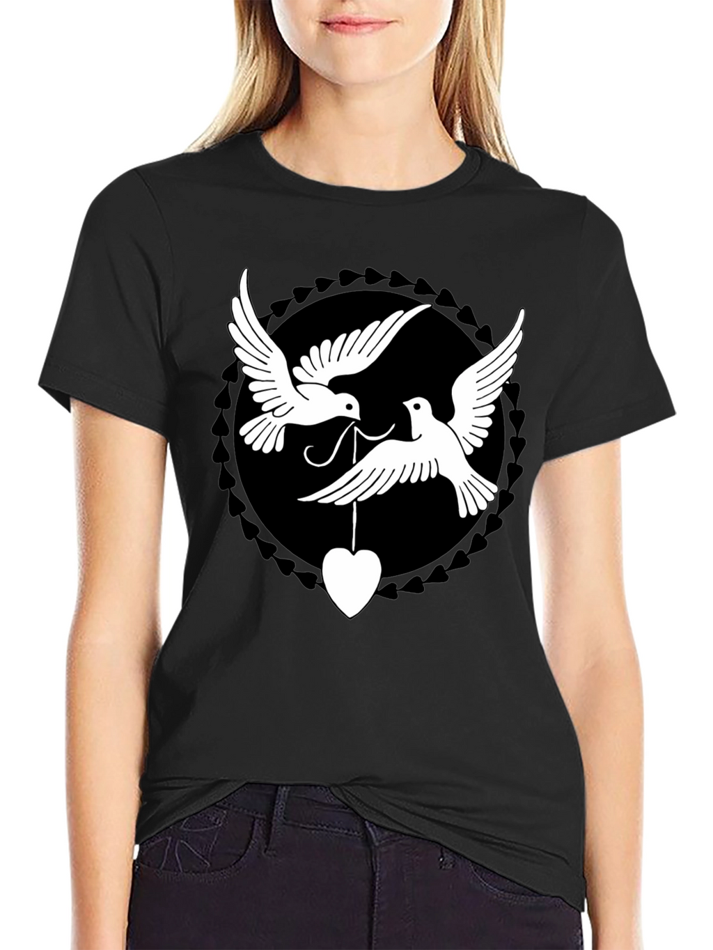 Dove Heart Graphic Tee - Black Cotton Blend Shirt