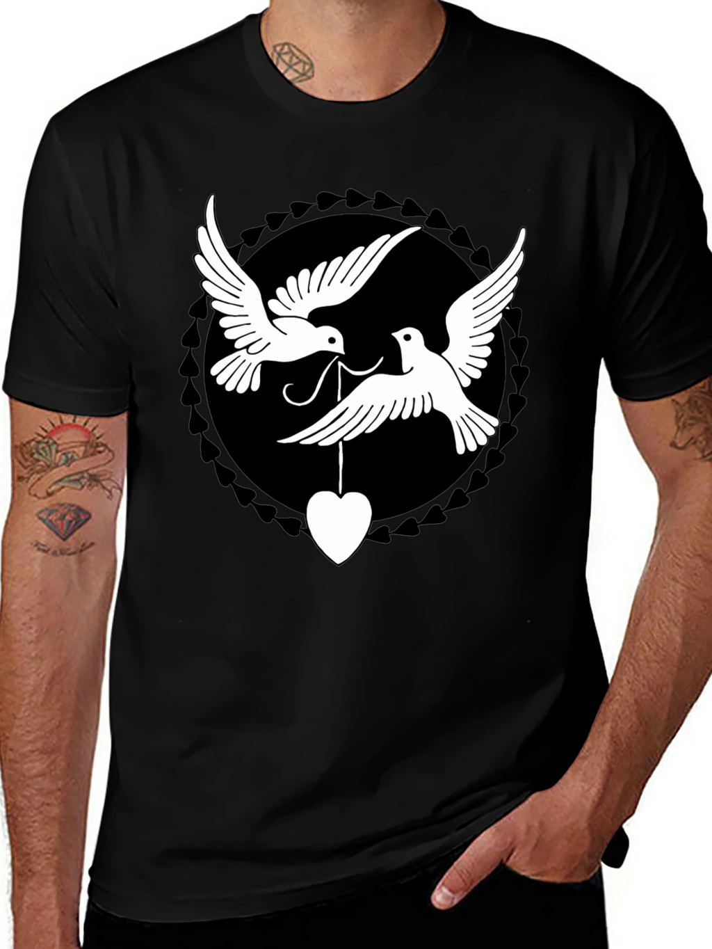 Dove Heart Graphic Tee - Black Cotton Blend Shirt