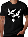 Dove Heart Graphic Tee - Black Cotton Blend Shirt