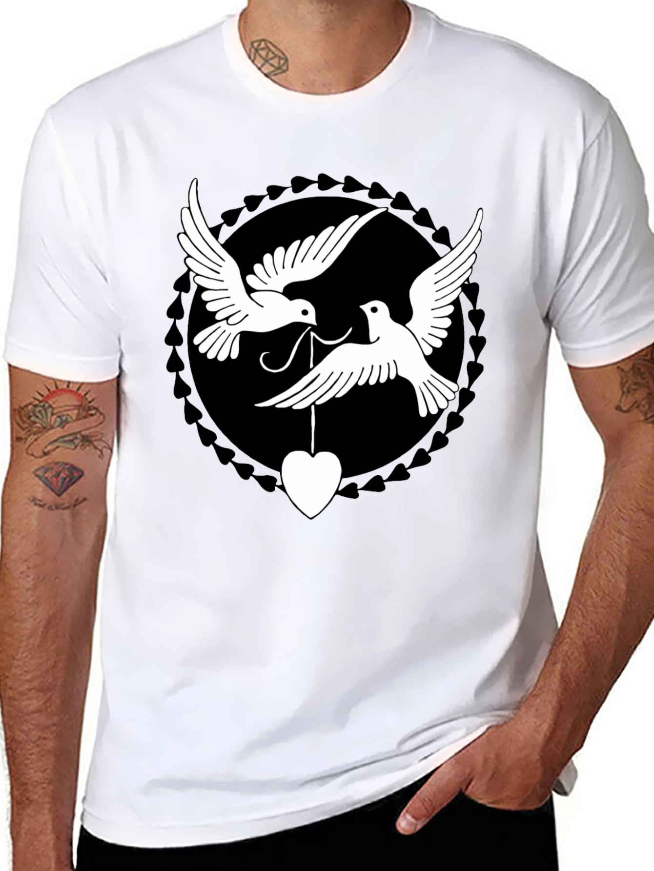 Dove Heart Graphic Tee - Black Cotton Blend Shirt