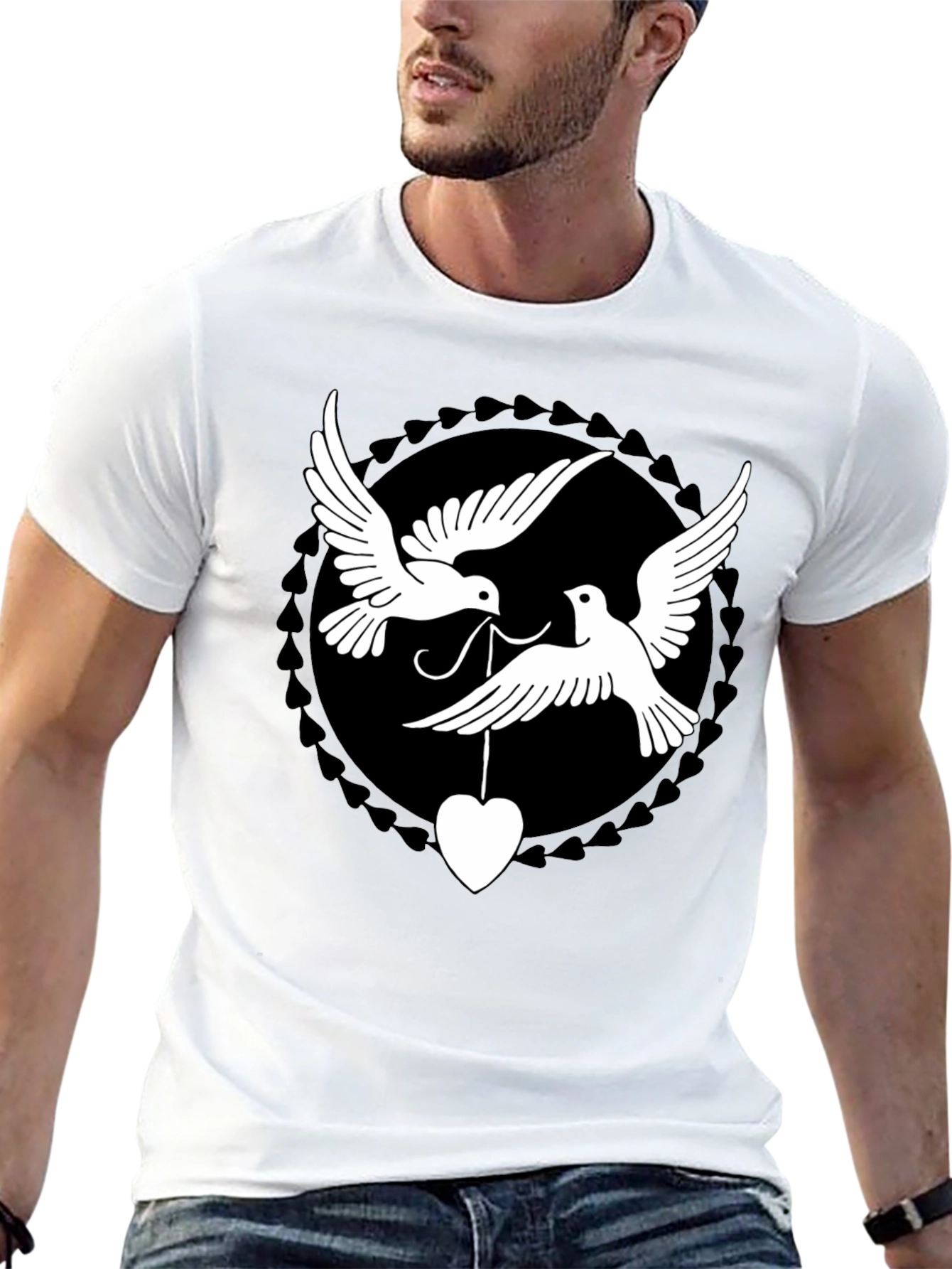 Dove Heart Graphic Tee - Black Cotton Blend Shirt