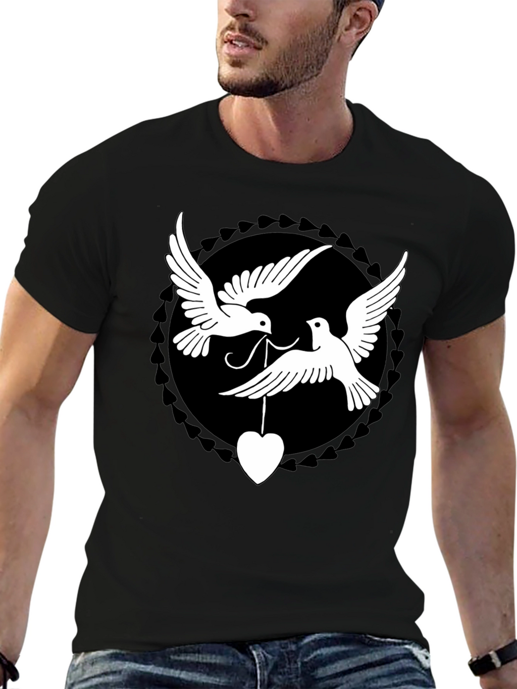 Dove Heart Graphic Tee - Black Cotton Blend Shirt