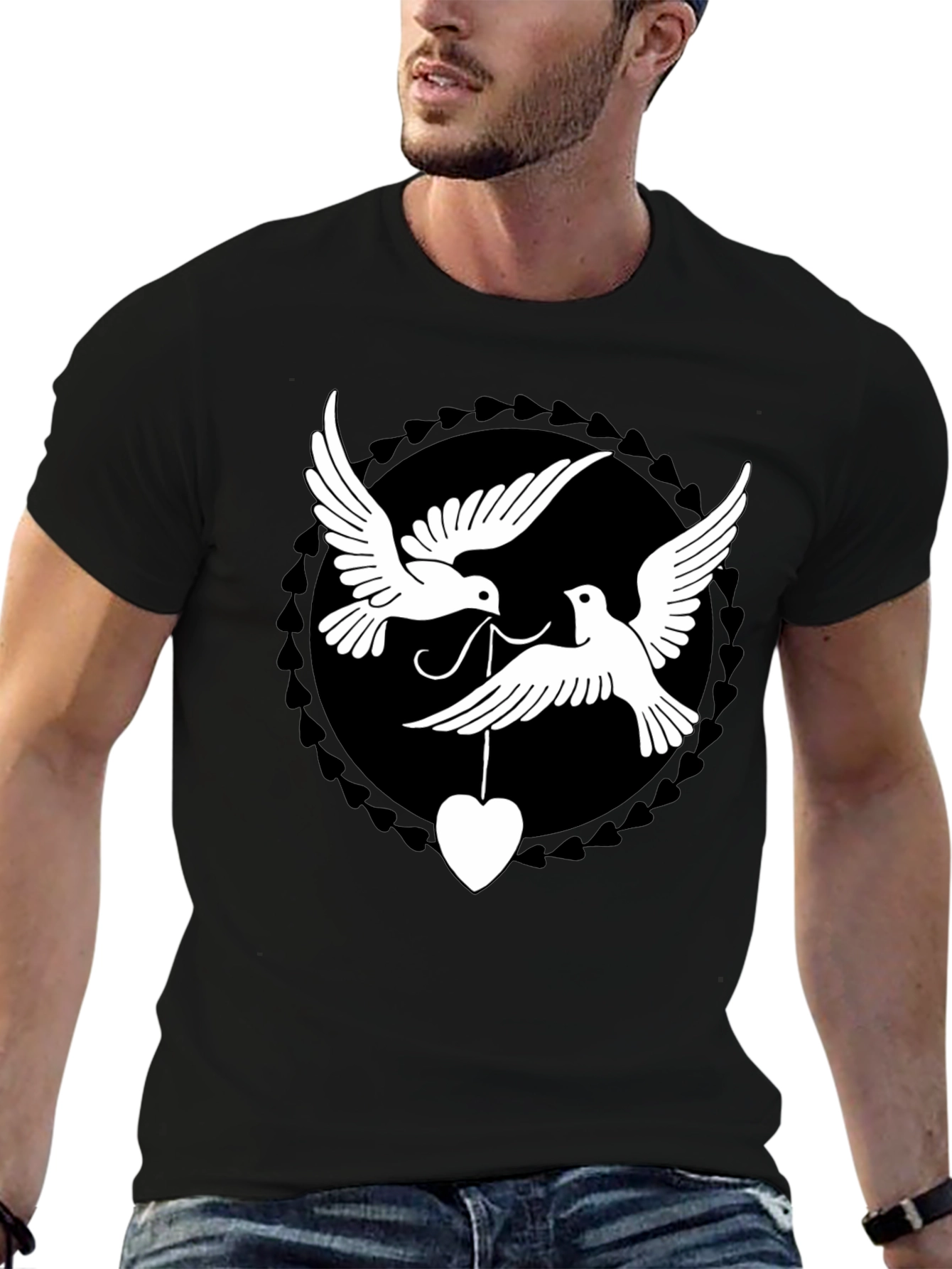 Dove Heart Graphic Tee - Black Cotton Blend Shirt