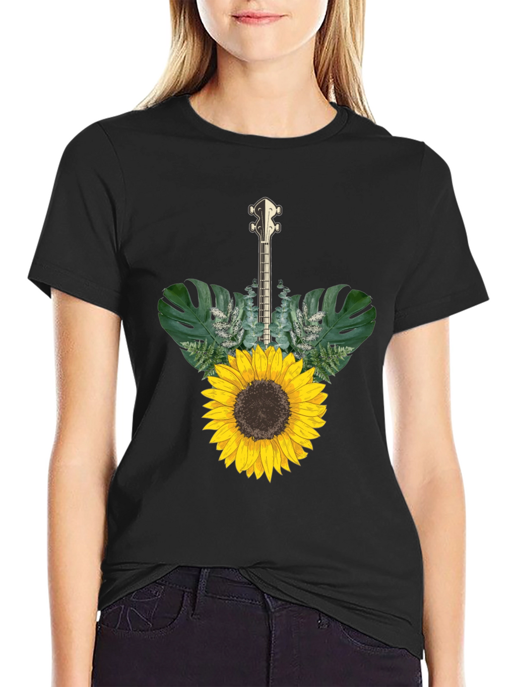 Sunflower Guitar T-Shirt - Black Cotton Tee