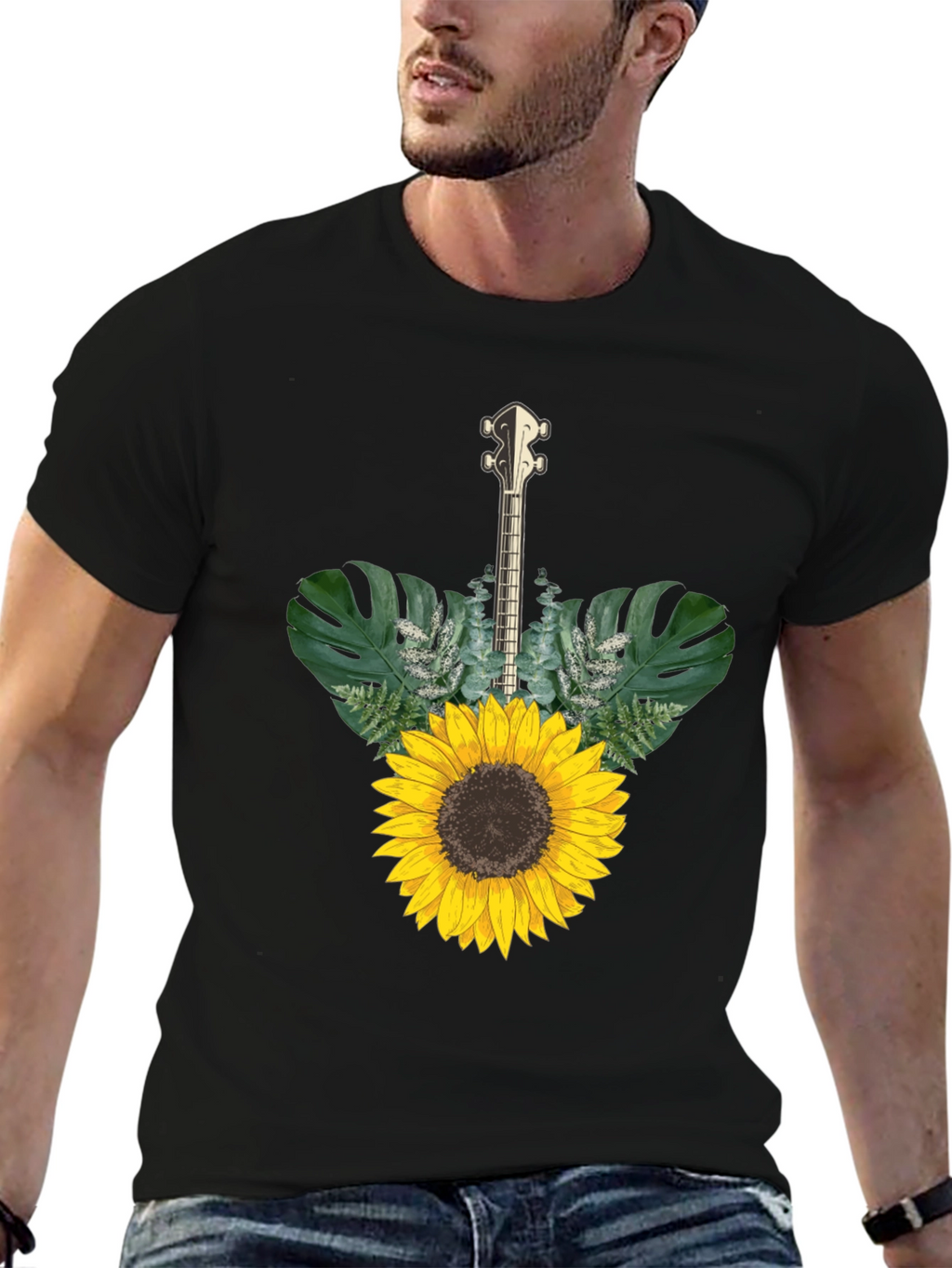 Sunflower Guitar T-Shirt - Black Cotton Tee