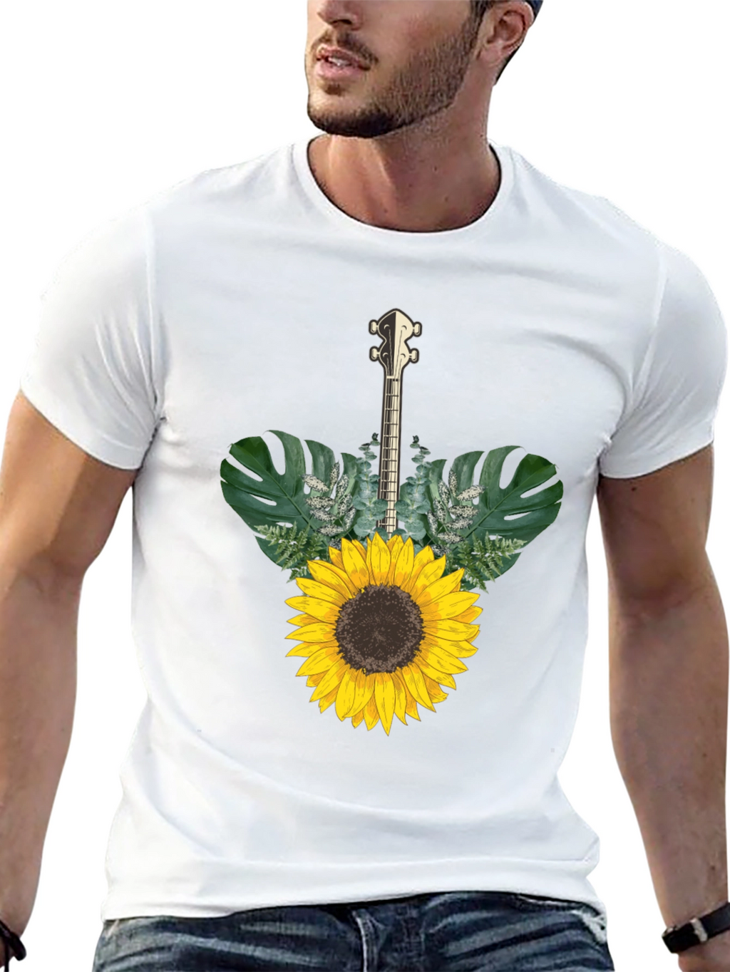 Sunflower Guitar T-Shirt - Black Cotton Tee