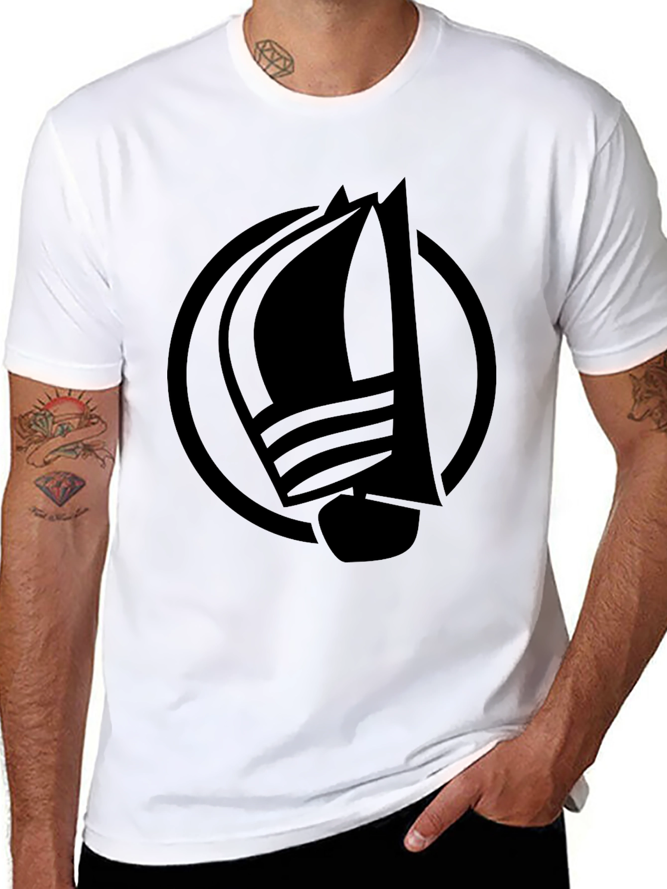 Nautical Sailboat Graphic Tee - Classic Black Cotton T-Shirt