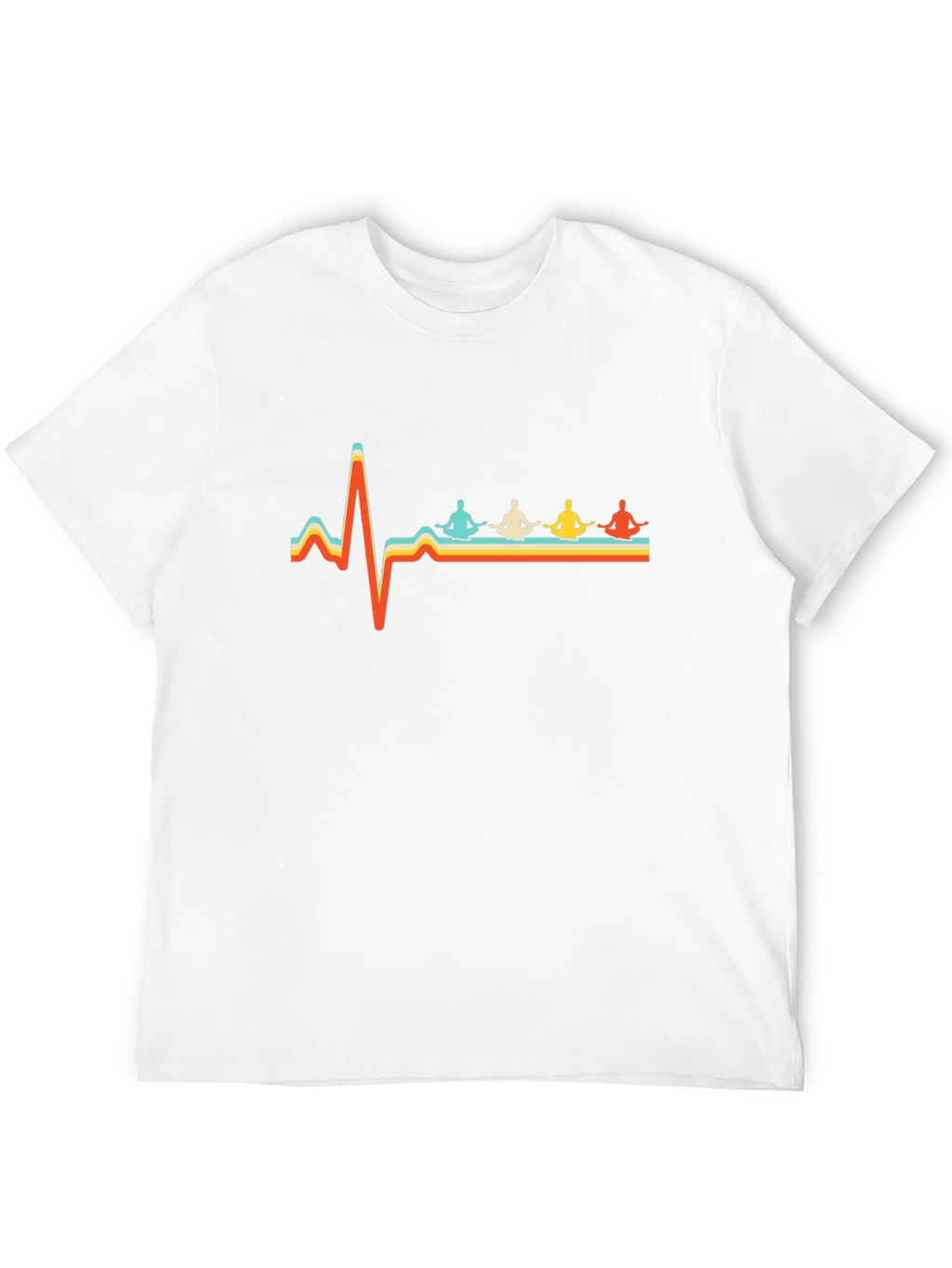Retro Yoga Heartbeat T-Shirt - Meditating Men Design
