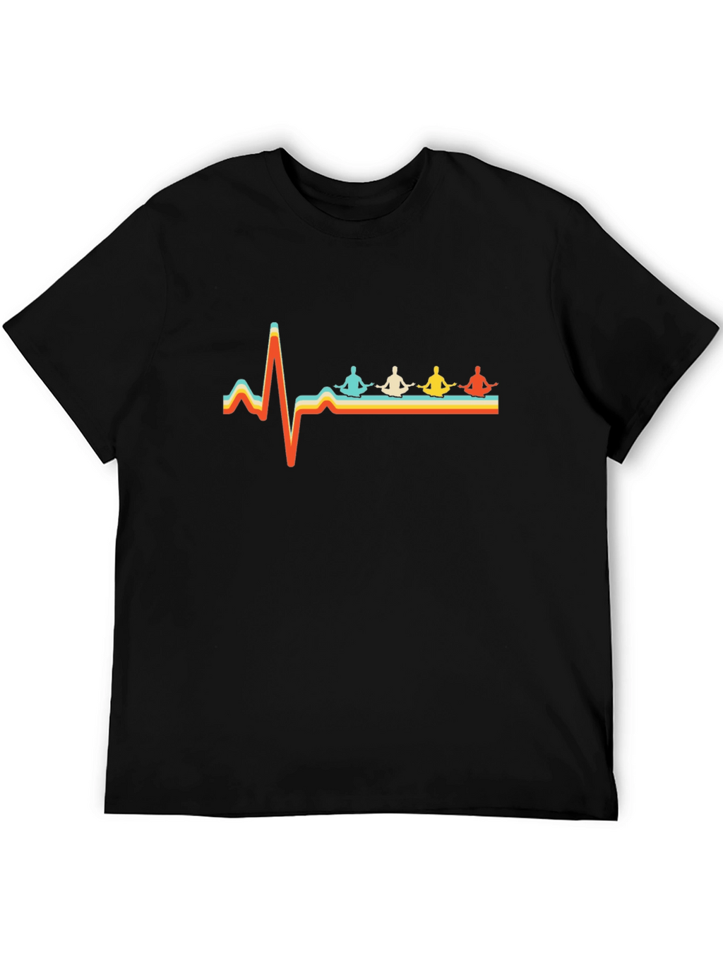 Retro Yoga Heartbeat T-Shirt - Meditating Men Design