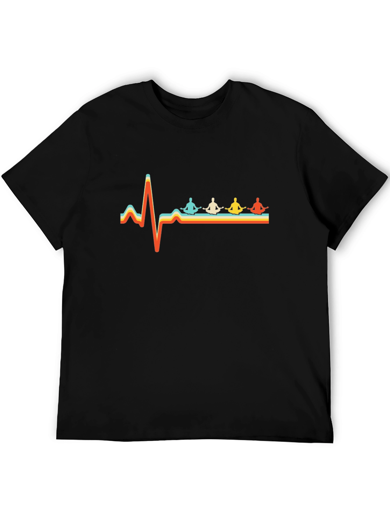 Retro Yoga Heartbeat T-Shirt - Meditating Men Design