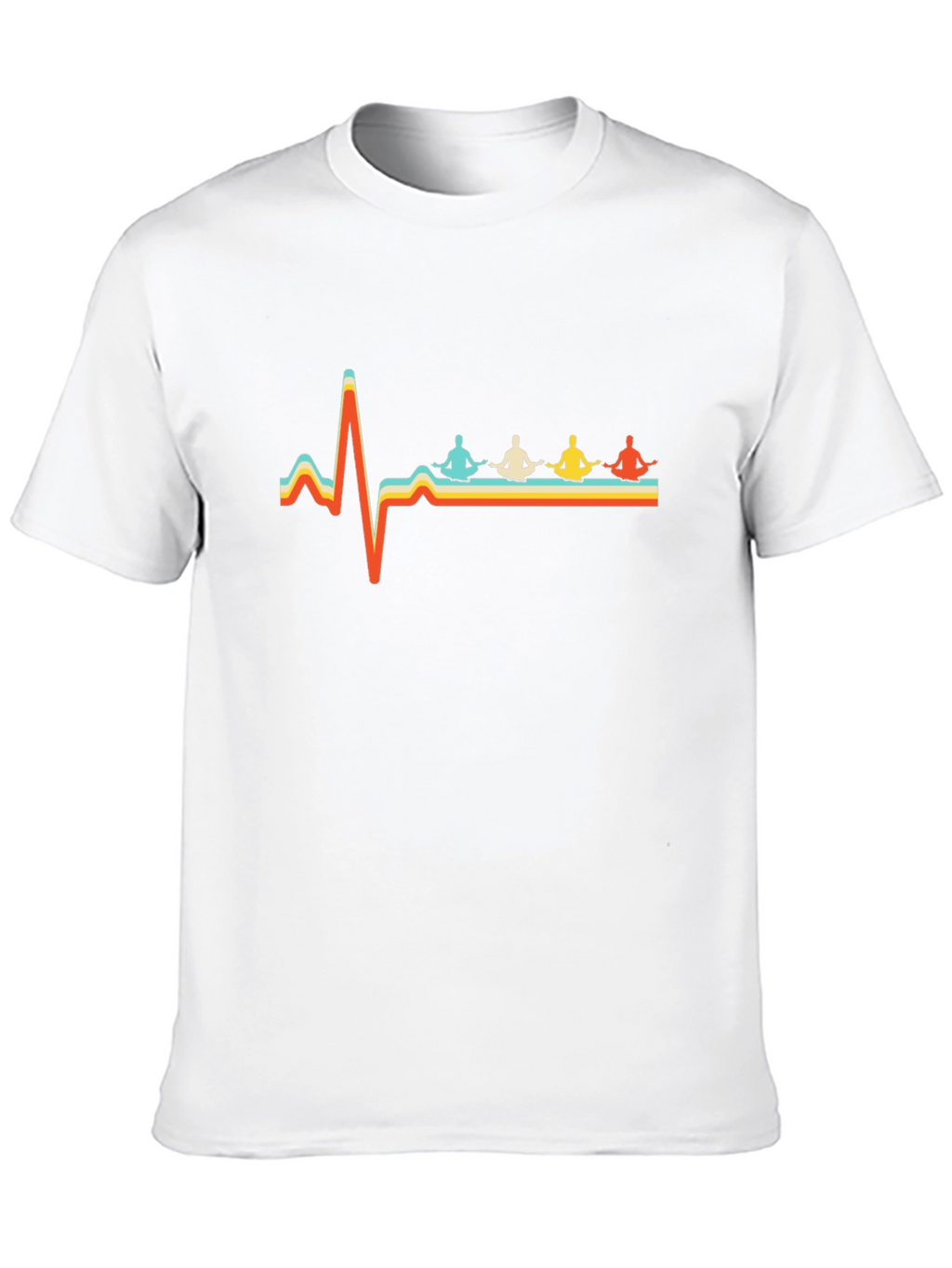 Retro Yoga Heartbeat T-Shirt - Meditating Men Design