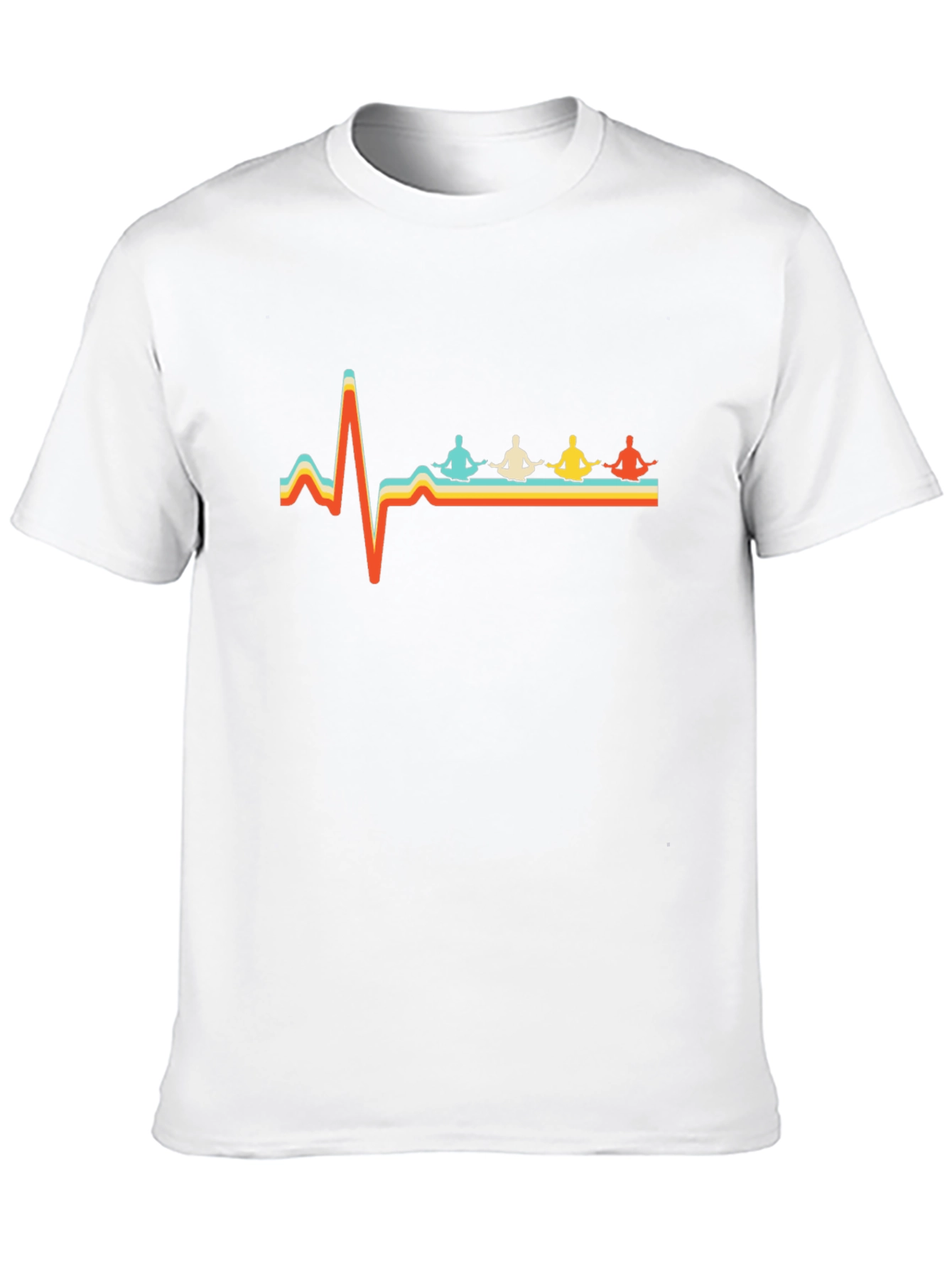 Retro Yoga Heartbeat T-Shirt - Meditating Men Design