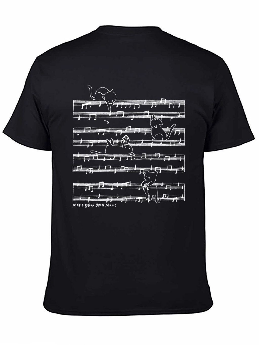 Funny Cat Music Notes Graphic T-Shirt