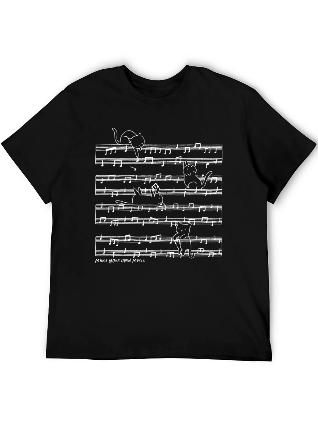 Funny Cat Music Notes Graphic T-Shirt