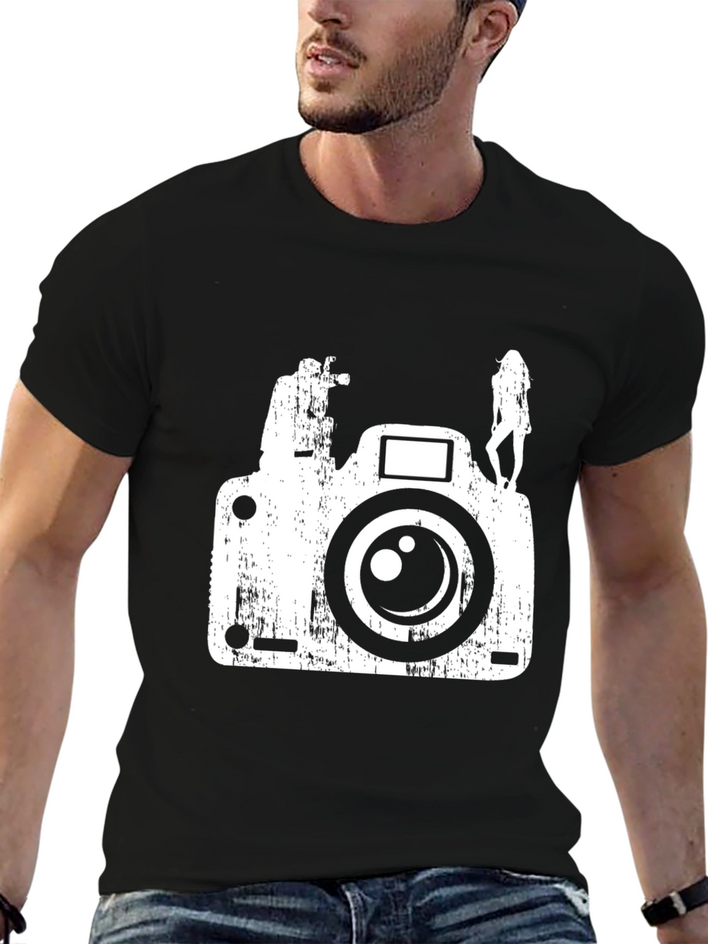 Distressed Camera Graphic Tee - Black