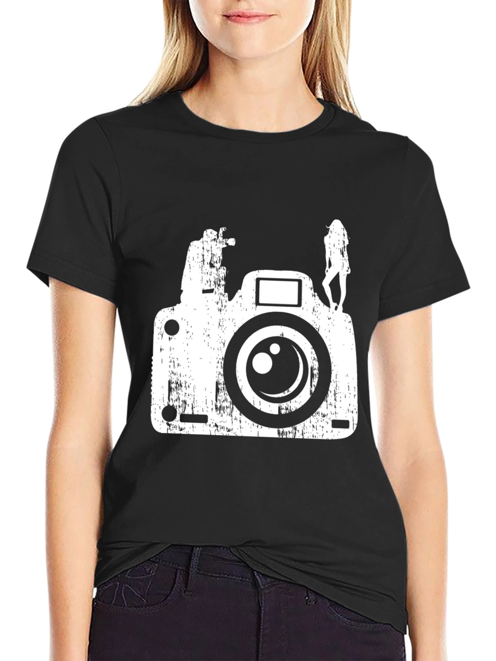 Distressed Camera Graphic Tee - Black