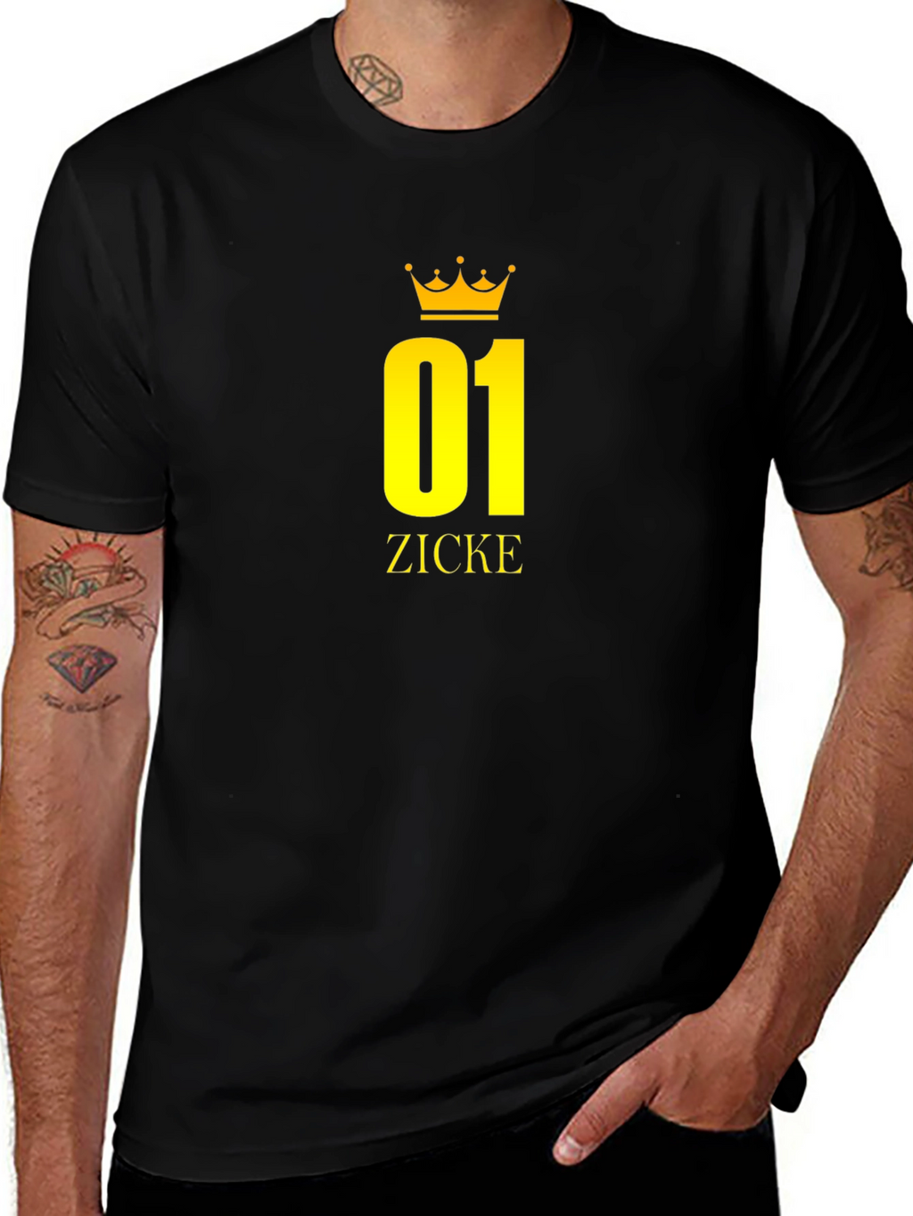 Black T-Shirt with Golden 01 ZICKE Crown Design